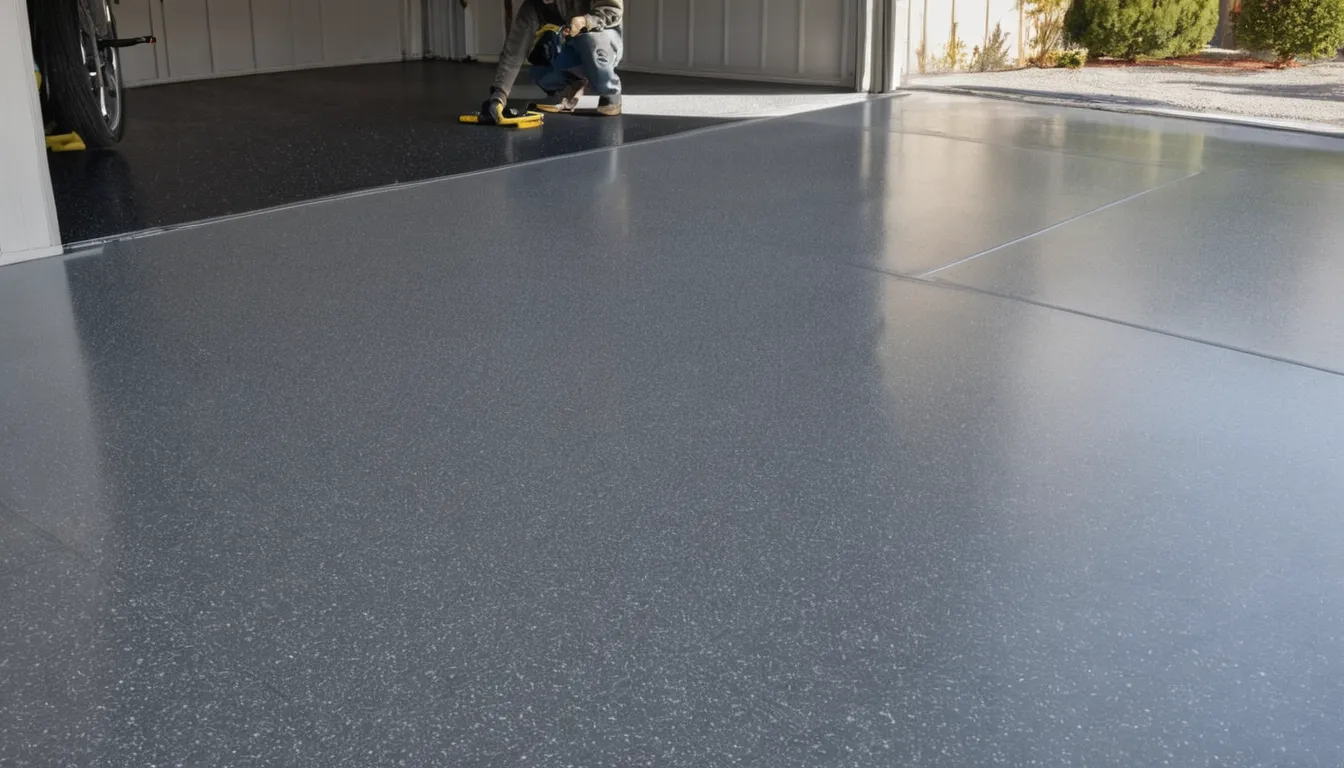 A clean, glossy epoxy garage floor with colored flakes in a home near Frederick