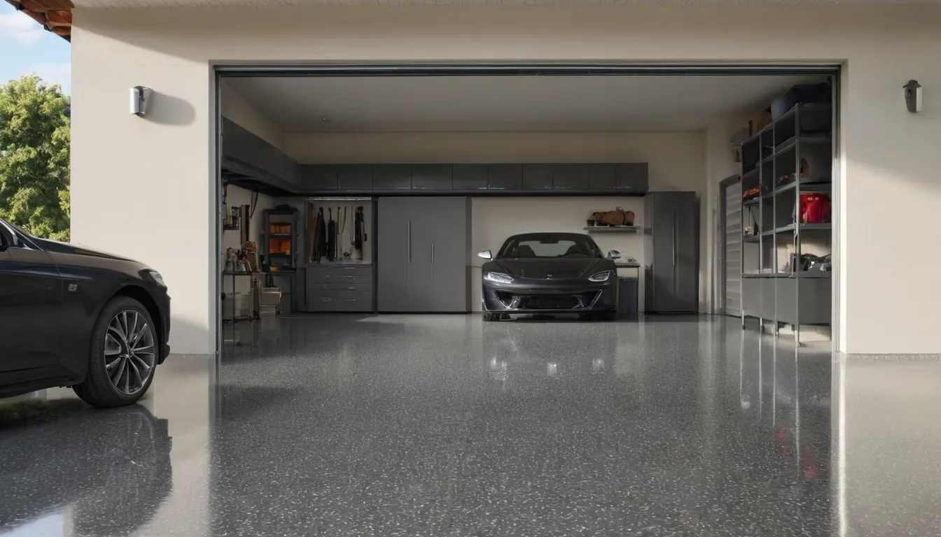 A freshly coated epoxy garage floor in a Frederick home